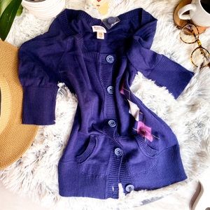 e Preppy Button Up Fitted Sweater Navy Pink NEW